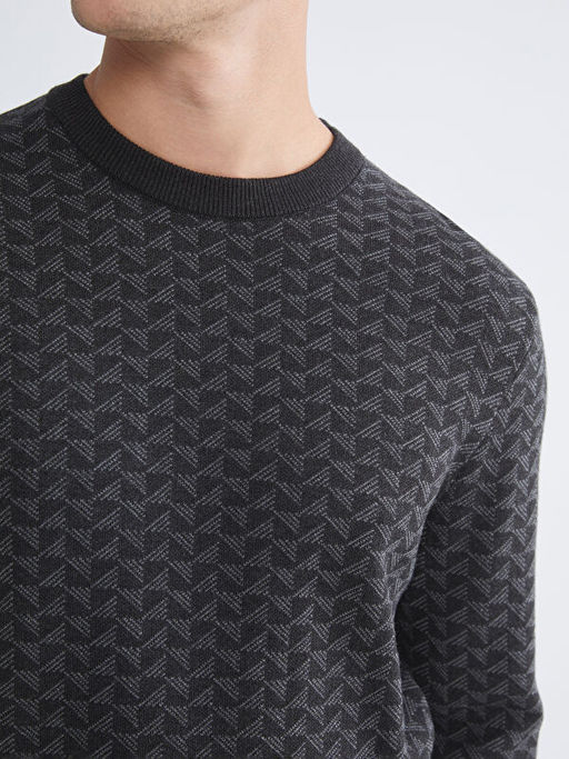 Bisiklet Yaka Desenli Erkek Triko Kazak