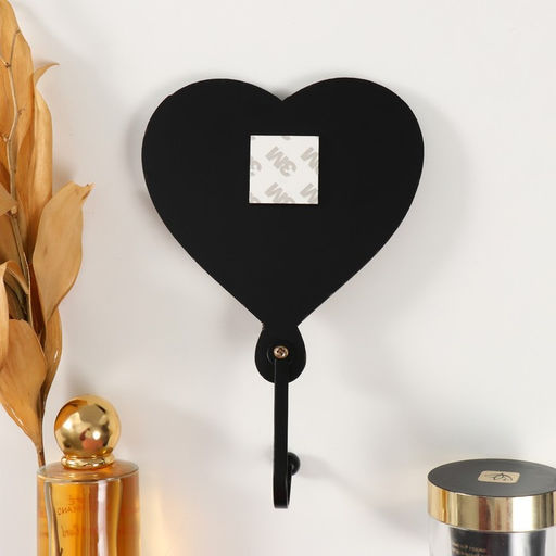 Настенный крючок декоративный Сердце с листьями, ключница, дерево, чёрный, зеркальный 4.3?12.4?19 см