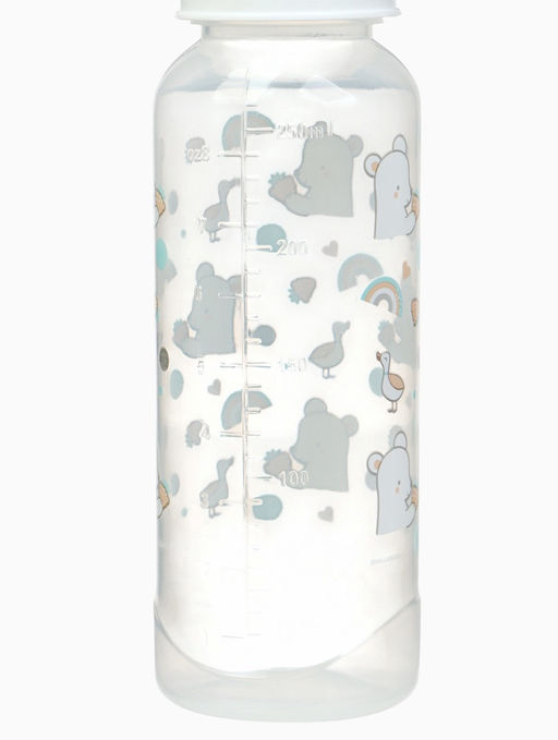 Бутылочка для кормления Крошка Я Basic «Медвежонок», классическое горло, от 3 мес., 250 мл., белый/бирюзовый