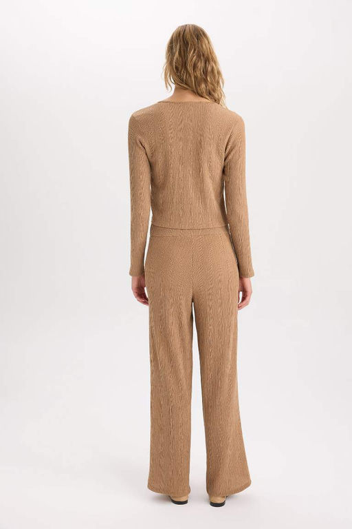 Широкие брюки Широкие брюки Базовые прямые мятые брюки с гибкой талией - Defacto фото 5