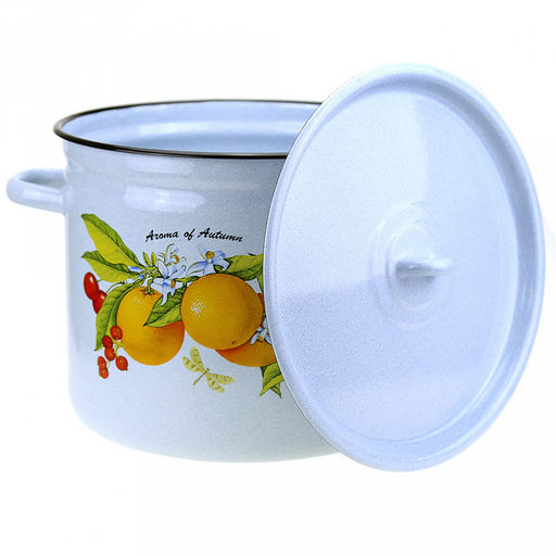 Фруктовая фантазия Кастрюля эмалированная 9л, форма цилиндрическая, металлическая крышка, металлические ручки, белый рябчик (Россия) - Домашняя мода фото 2