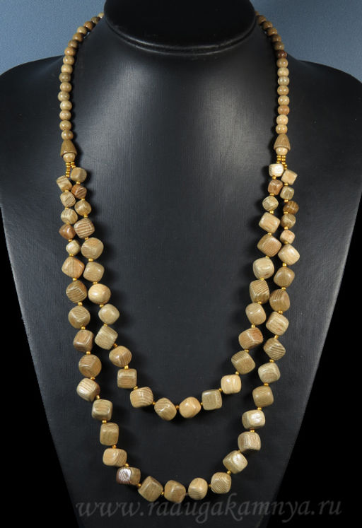 Украшения из дерева Колье 2нити из кубиков 58см