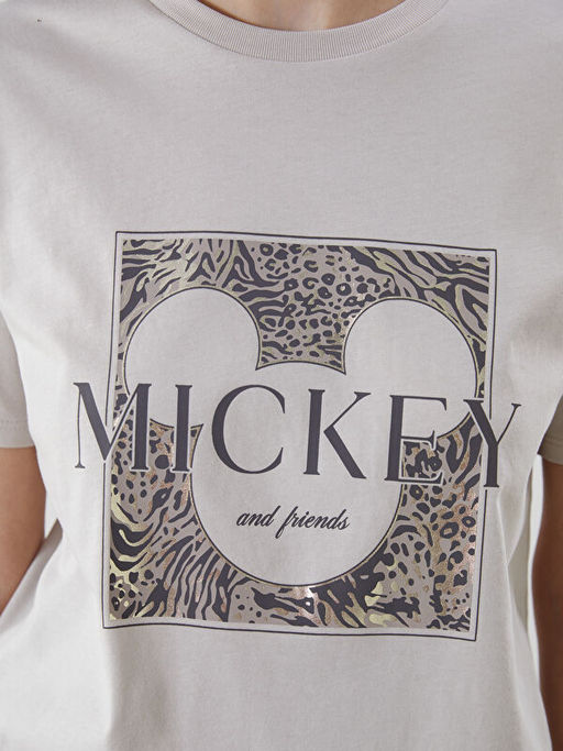 Bisiklet Yaka Mickey Mouse Bask?l? Kad?n Ti??rt