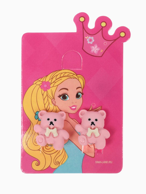 Цена за 2 шт. Серьги-клипсы детские «Выбражулька» мишка с бантиком, розовые