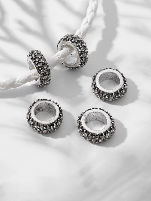 Цена за 5 шт. Шарм разделитель для бусин Кольцо, блеск, белый в серебре