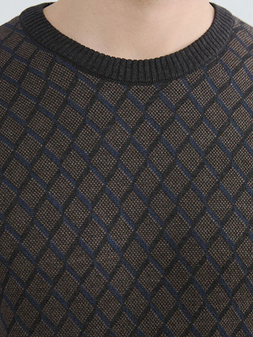 Bisiklet Yaka Desenli Erkek Triko Kazak