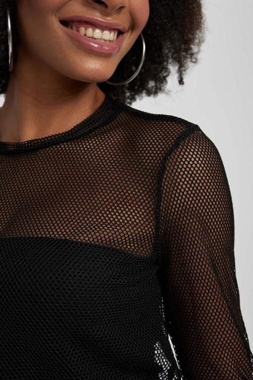 Укороченная сетчатая футболка с длинными рукавами - Defacto фото 5