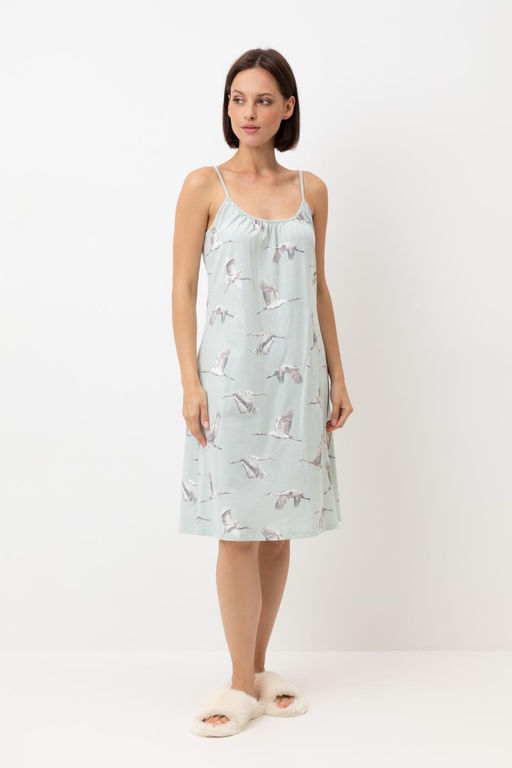 Е 10053/туманный голубой,журавли сорочка ночная жен