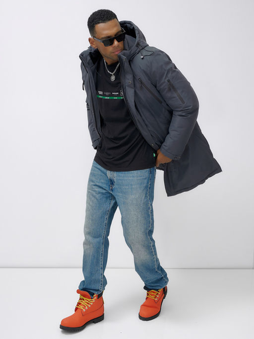 Парка мужская зимняя удлиненная темно-серого цвета 8385TC