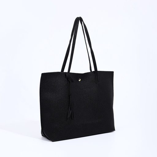 Сумка - шоппер женская на кнопке, с монетницей, 35×10×28 см, чёрная