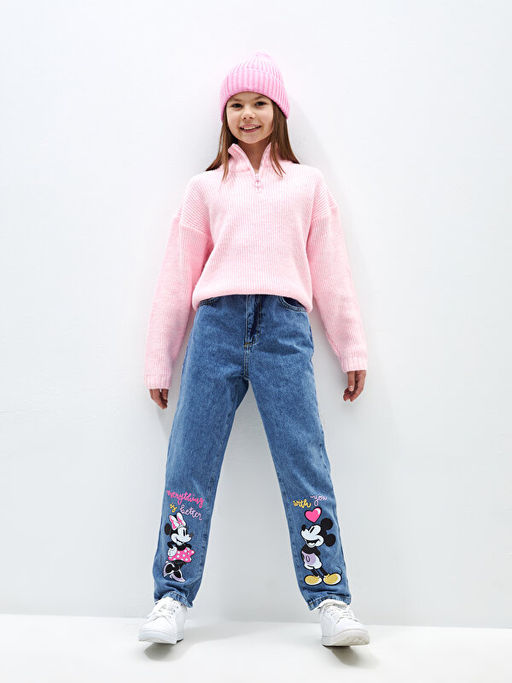 Mom Fit Minnie ve Mickey Mouse Bask?l? K?z ?ocuk Jean Pantolon - Waikiki фото 2