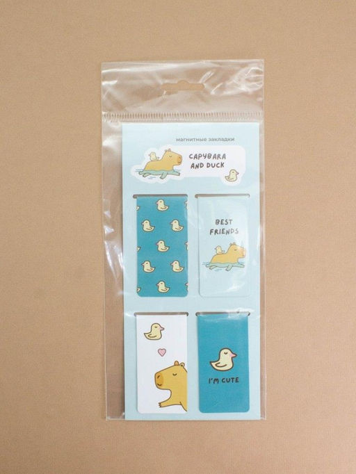Набор магнитных закладок Capybara and duck, 4 шт., 35х70 мм