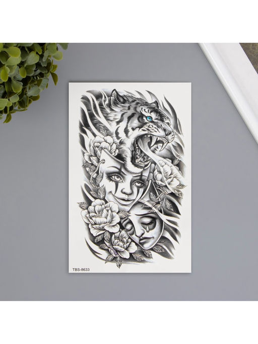 Цена за 2 шт. Переводная тату на тело чёрная Театр, 12?19 см