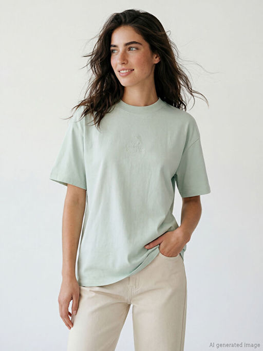 Bisiklet Yaka Bask?l? Kad?n Ti??rt