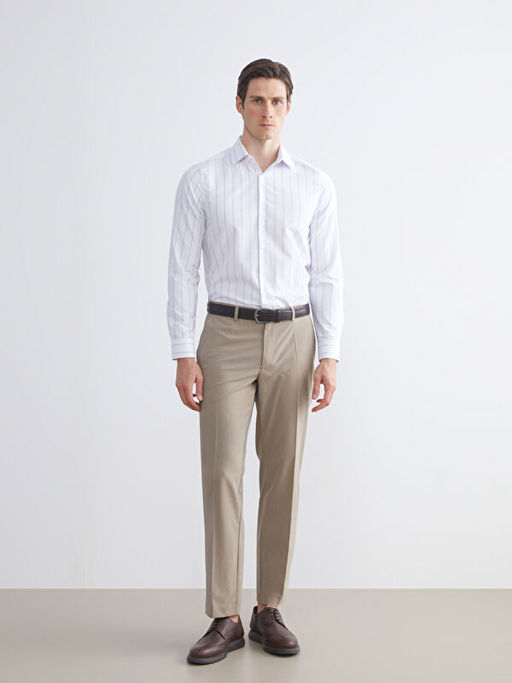 Slim Fit Uzun Kollu ?izgili Gabardin Erkek G?mlek