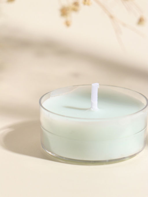 Цена за 3 шт. Чайная свеча ароматическая «Круглая» светло-голубая, древесный, 3.8×3.8×1.8 см