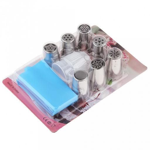 Кондитерский набор 9 предметов Букет: мешок для крема п/эт 32см, насадка из нержавеющей стали - 7 штук, закрытые готовый цветок, д3см, h4,2см; фиксатор винтовой для насадок пластик, на блистере 18х11,8х4,5см (Китай) - Домашняя мода фото 3