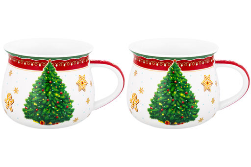 Набор 2 кружек 250 мл 11*8,5*7 см Новогодняя елка, красный узор, бочонок NEW BONE CHINA - Elan gallery фото 7