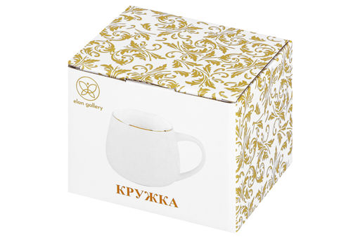 Кружка 450 мл 13*10*8,5 см Белая с золотом бочонок, NEW BONE CHINA - Elan gallery фото 6