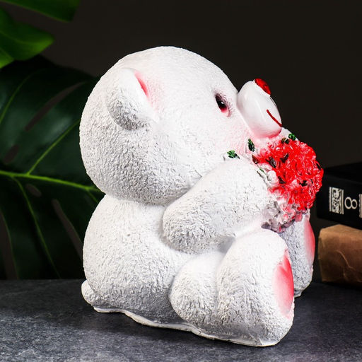 Копилка для денег Мишка с букетом, гипс, 19?20 см