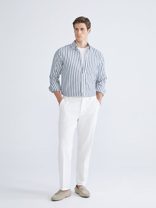 Regular Fit Uzun Kollu ?izgili Erkek G?mlek