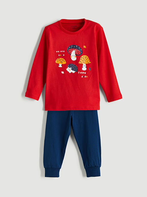 Bask?l? Erkek ?ocuk Pijama Tak?m