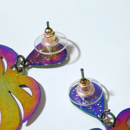 Серьги металл Монстера листья, цвет бензиновый - Queen fair фото 3