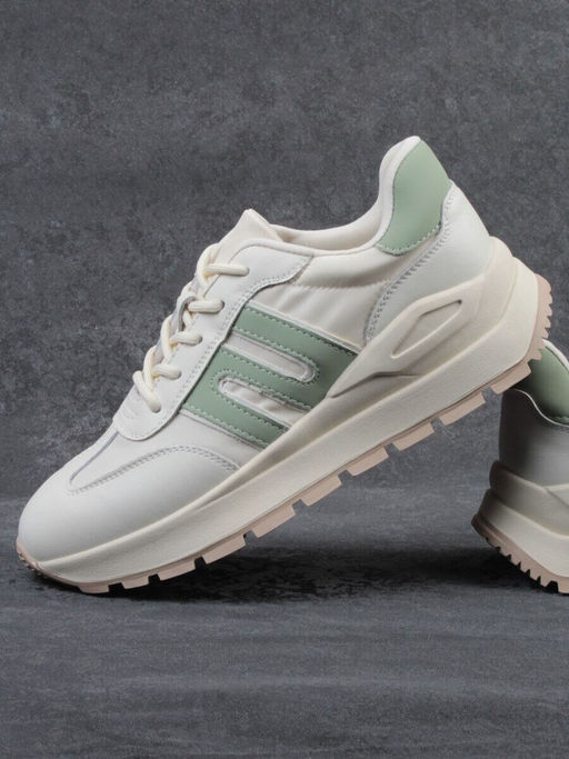 03-WG040-1M MILK/GREEN Кроссовки демисезонные женские (натуральная кожа)