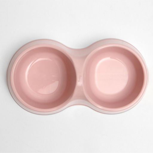 Цена за 2 шт. Миска двойная «Мур-мяу» 22.5 см × 13 см × 6 см, 0.2 л, пластик, розовая