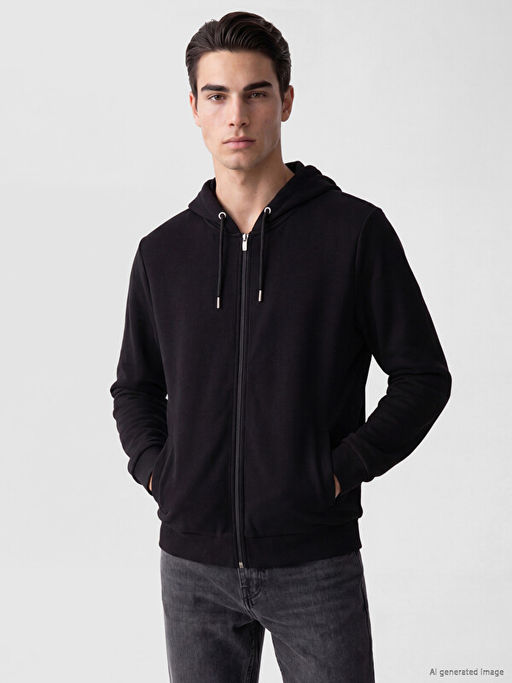 Kap??onlu Erkek Fermuarl? Sweatshirt