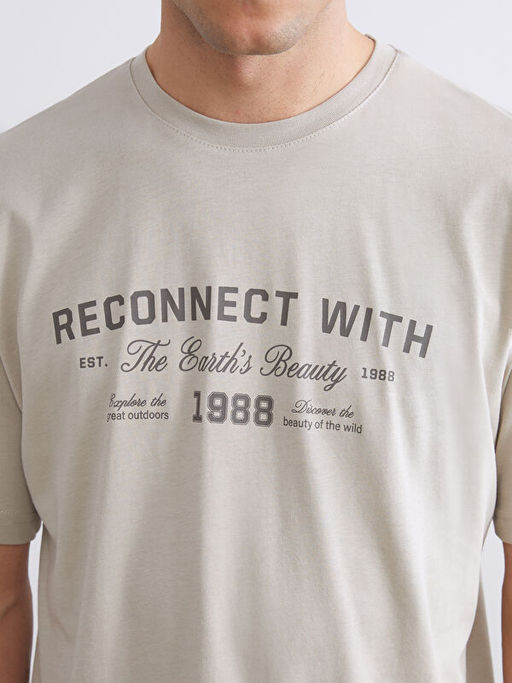 Bisiklet Yaka Bask?l? Penye Erkek Ti??rt