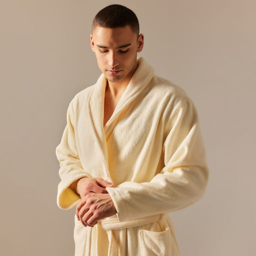 Халат махровый мужской SL HOME: Basic «Айвори», размер S, хлопок 100%, молочный