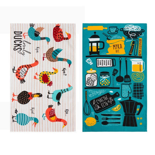 Набор полотенец Доляна Счастье есть 35?60 см - 2 шт., 100% хлопок