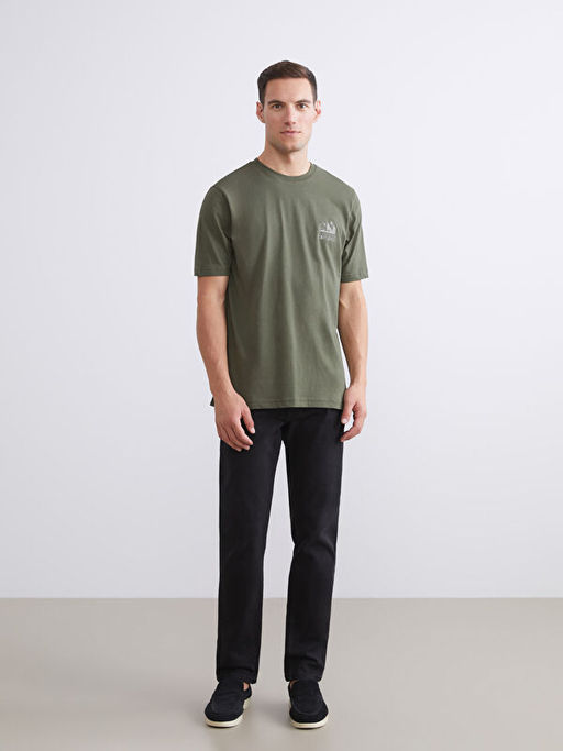 Bisiklet Yaka Bask?l? Penye Erkek Ti??rt