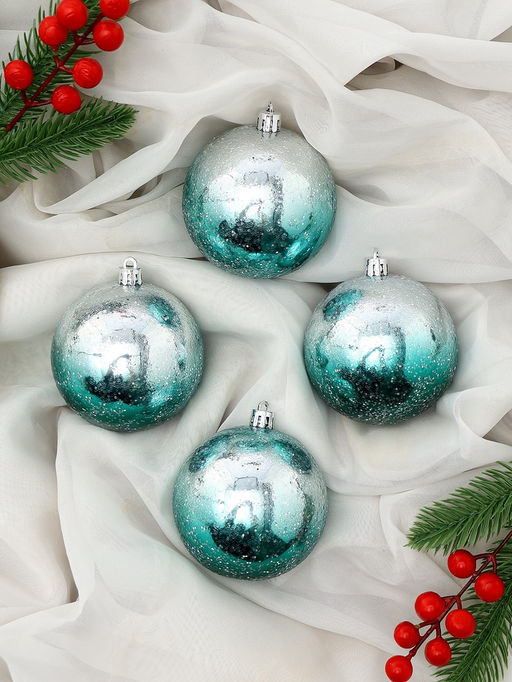 Ёлочные игрушки Джейн космос, шары новогодние, d=8 см, 4 шт., изумрудный