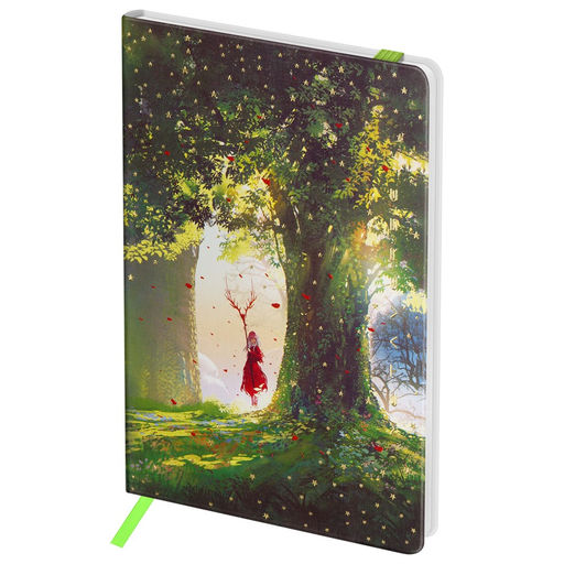 Книжка записная А6 80л. кожзам "Mystical forest" (NA6_50489, "Greenwich Line") тиснение фольгой, с резинкой, блок в клетку