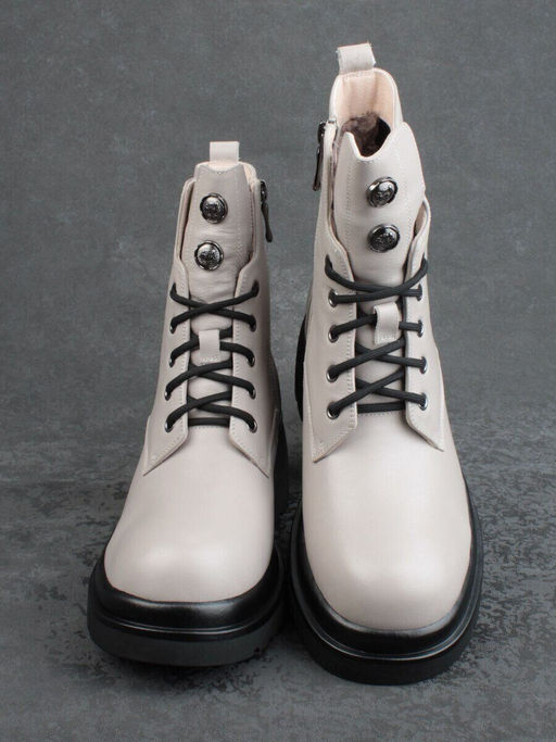 04-M3-H205 BEIGE GRAY Ботинки зимние женские (натуральная кожа, натуральный мех)