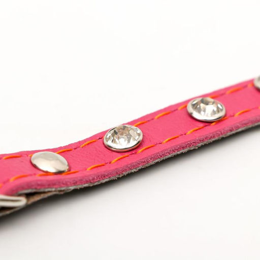 Ошейник кожаный двухслойный со стразами, 1,2 х 35 см, ОШ 20-30 см, розовый - Пижон фото 5