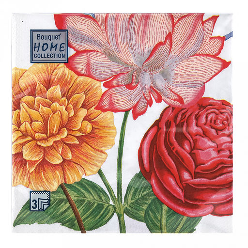 Салфетки бумажные "Bouquet Home Collection Classic" 33х33см, 3-х слойные, 20 штук в упаковке, 100% целлюлоза, "Лотос" (Россия)