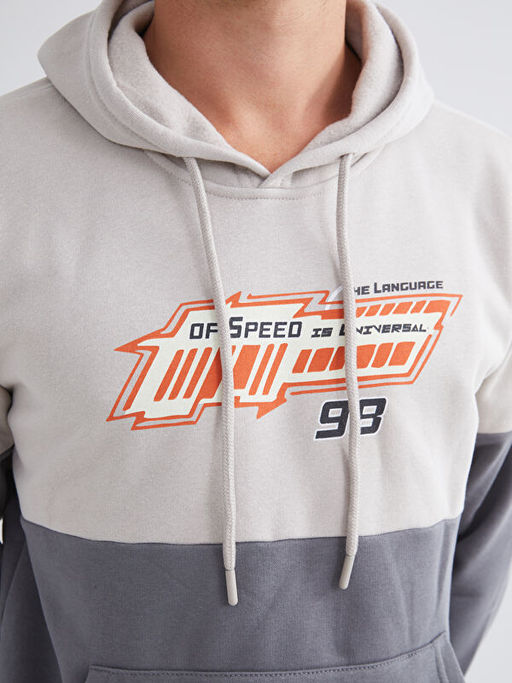 Uzun Kollu Renk Bloklu Erkek Hoodie