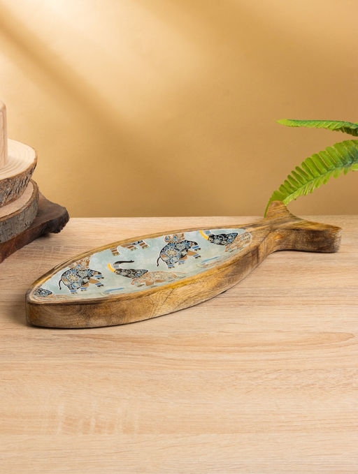 Блюдо в форме рыбки «Мудрый слон», 32×11.5×2 см, дерево манго