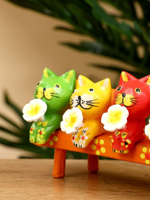 Сувенир «Котята на скамейке», 19×8×6 см, дерево, оранжевый