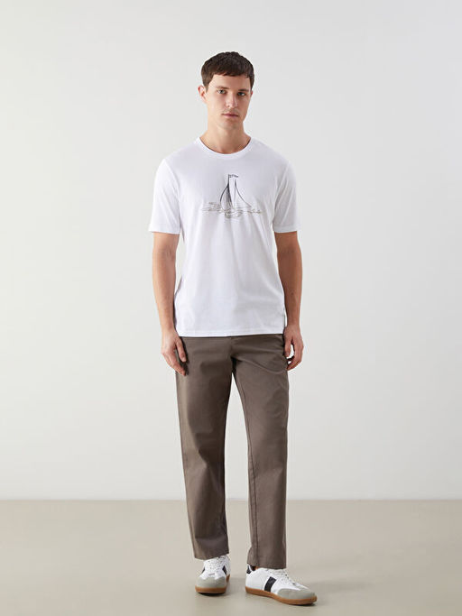 Bisiklet Yaka Bask?l? Penye Erkek Ti??rt