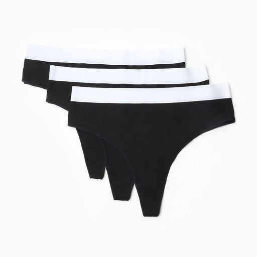 Трусы женские бразильяно MINAKU рубчик, набор 3 шт., размер 44-46, чёрные