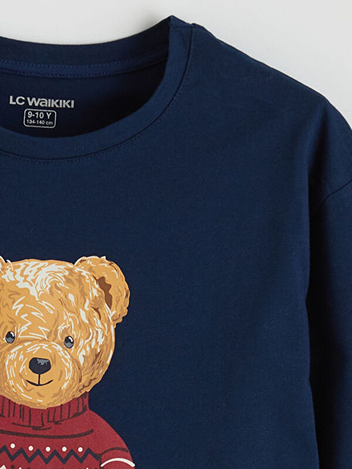 Bisiklet Yaka Ay? Teddy Bask?l? Erkek ?ocuk Pijama Tak?m?