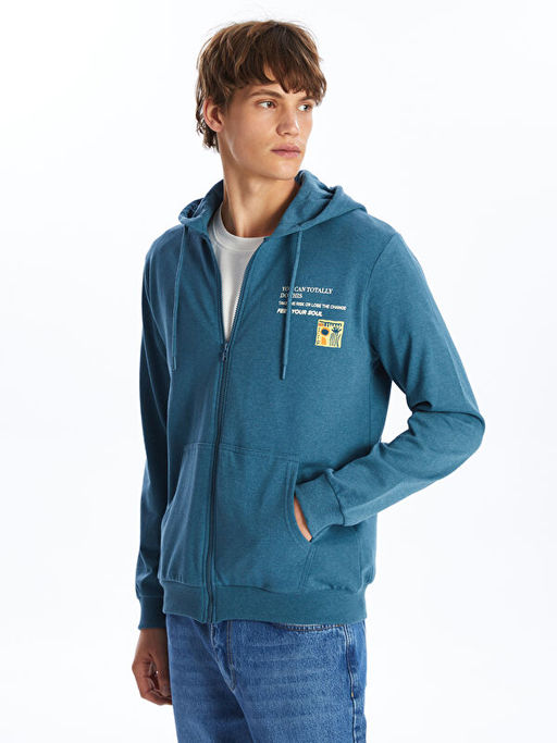 Kap??onlu Uzun Kollu Erkek Fermuarl? Sweatshirt
