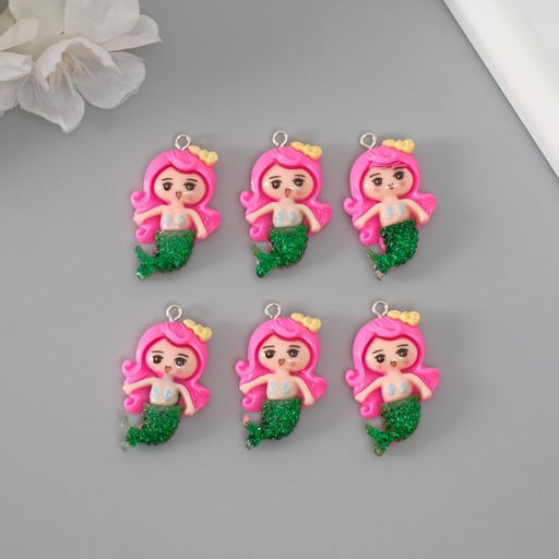 Цена за 6 шт. Подвеска для творчества пластик Русалочка с розовыми волосами, 3.42.10.6 см - Арт узор фото 3