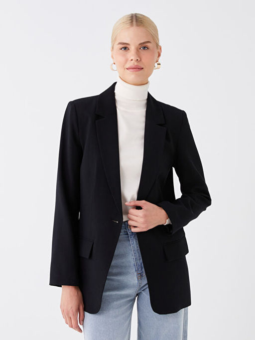 D?z Uzun Kollu Kad?n Blazer Ceket
