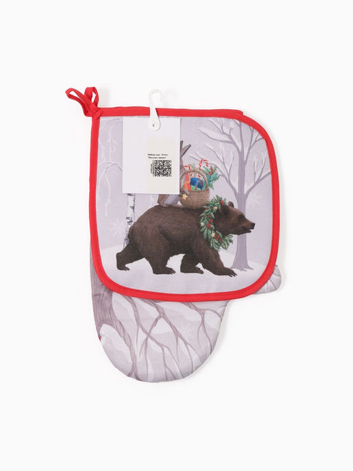 Кухонный набор «Этель. Лесные звери»: варежка-прихватка 20×28 см, прихватка 19×19 см