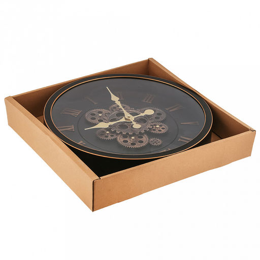 Часы настенные Легион д39,3см, h7см, циферблат Шестеренки вращающиеся, черный/потертое золото; цифры римские, потертое золото; корпус пластик, черный, полоски золотого цвета; в лотке (Китай) - Домашняя мода фото 5